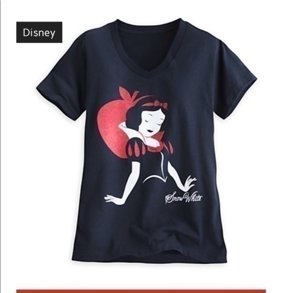 Disney Navy Snow White V-Neck Short Sleeve Tee with Red Accent